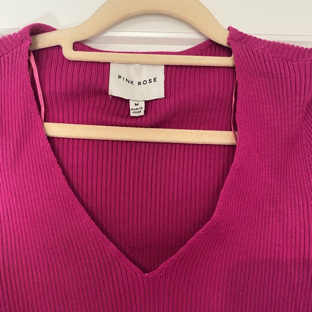 Pink Rose Women's Deep V-Neck Ribbed Knit Top - Pink - Picture 2 of 4